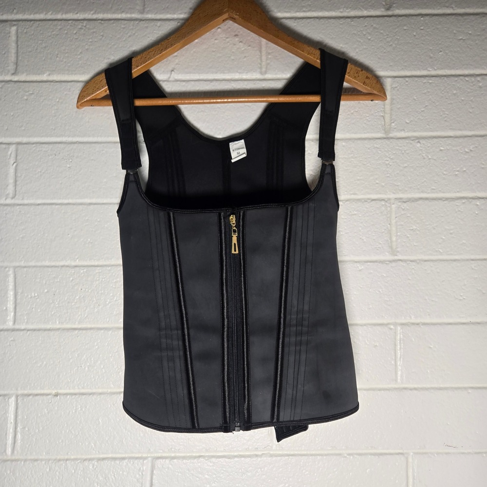 Waist Trainer Sweat Vest Medium Black Latex Core Shapewear Zipper